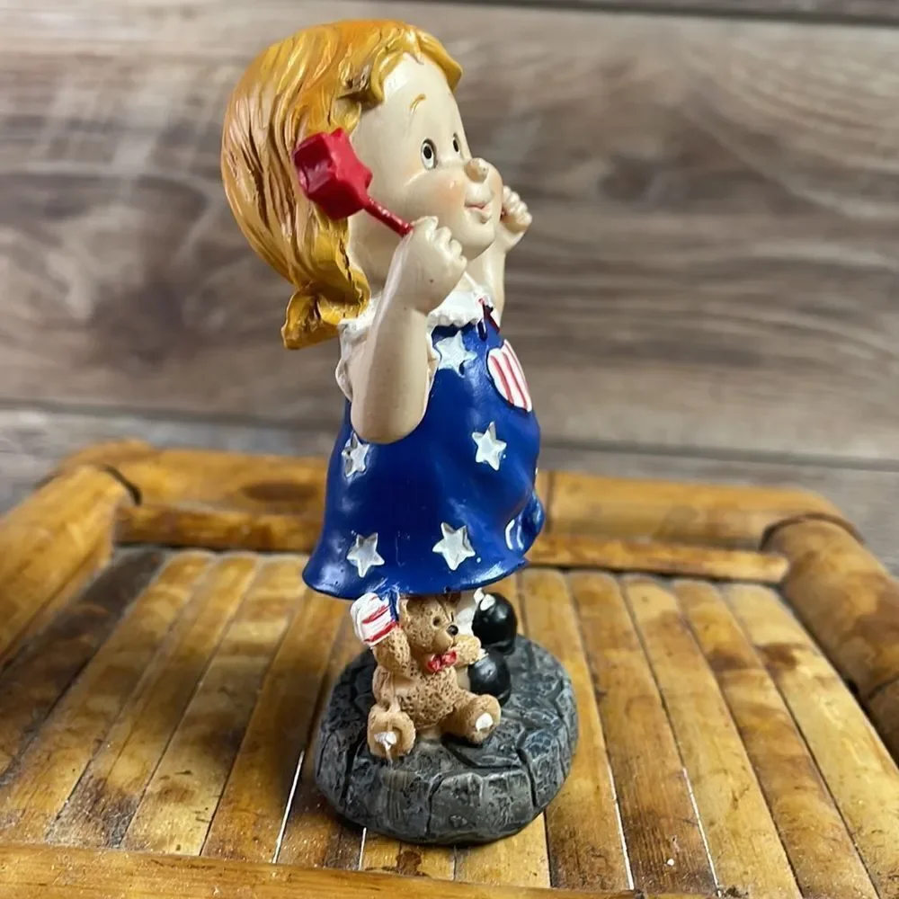Collectible 4th of July Resin Girl Figurine 4” Tall